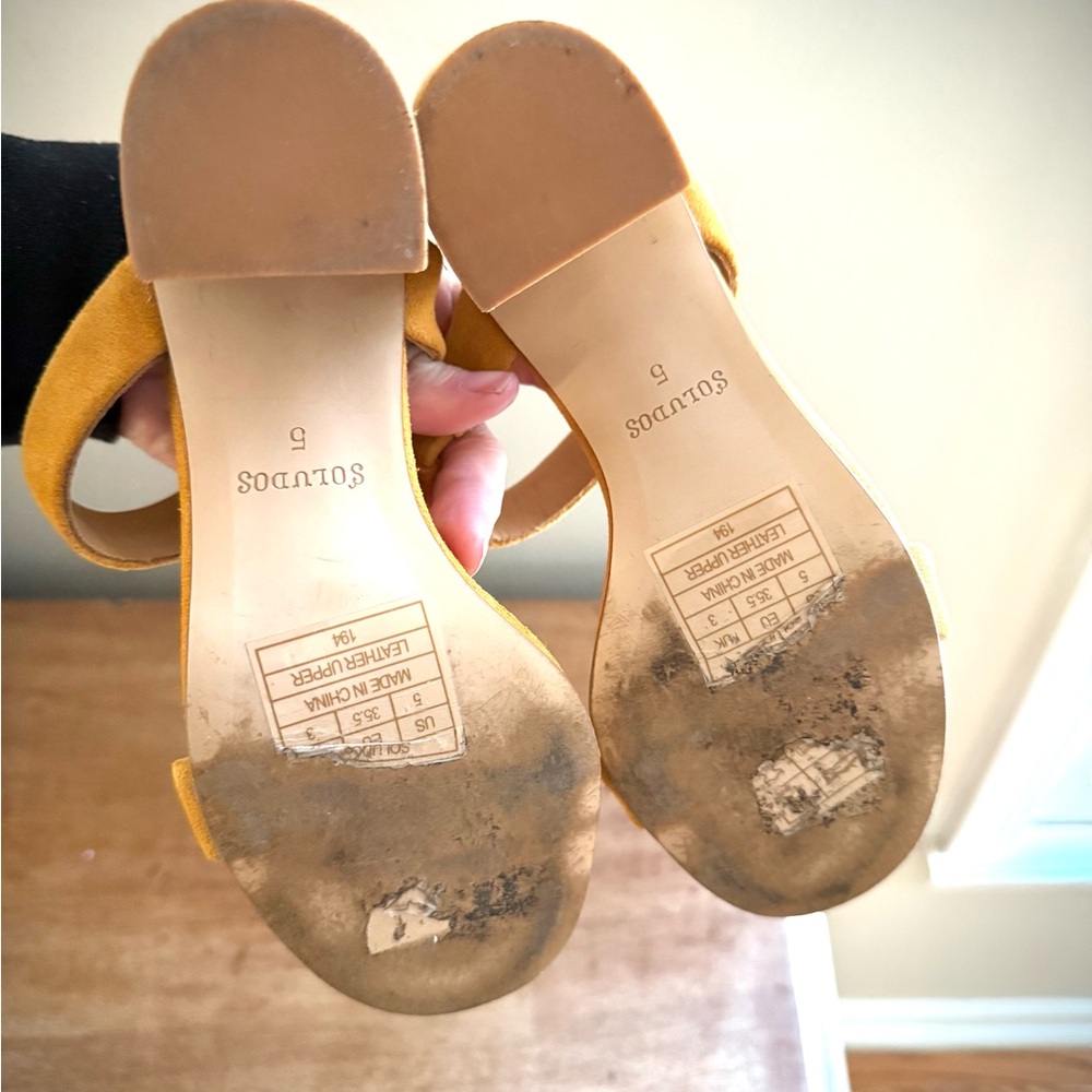 Soludos Ines Heels Mustard Yellow Suede Leather Open Toe Size 5 - Picture 6 of 6